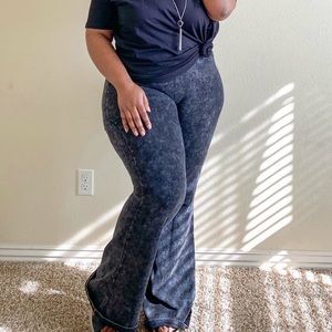 Charcoal Mineral Washed Bell Bottom Plus Size Set